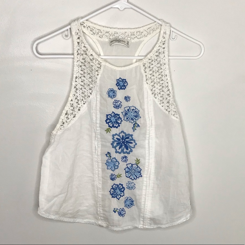 White Floral Embroidered Tank Top size XS
